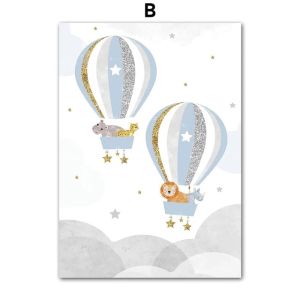  Póster - Animales en Globos Aerostáticos / Azul